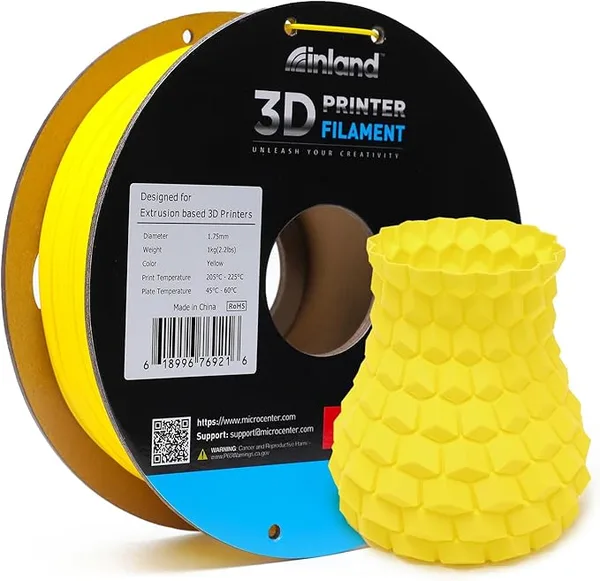 Inland INLAND High Speed PLA+ 3D Printing Filament - Fast Printing PLA Pro Dimensional Accuracy +/- - 1kg Cardboard Spool (2.2 lbs) (1 Pack Yellow)