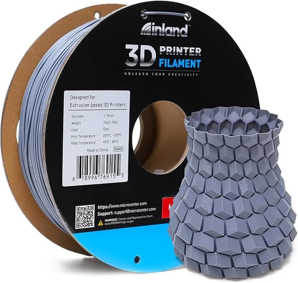 Inland INLAND High Speed PLA+ 3D Printing Filament - Fast Printing PLA Pro Dimensional Accuracy +/- - 1kg Cardboard Spool (2.2 lbs) (1 Pack Gray)