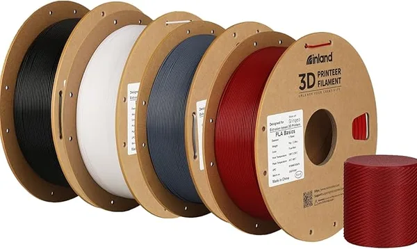 Inland Inland PLA Basics Filament, 1kg Spool – Dimensional Accuracy ±, Neatly Wound, Fits Most FDM 3D Printers (Black, White, Gray, True Red, 4 Pack)