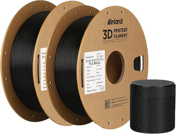 Inland Inland PLA Basics Filament, 1kg Spool – Dimensional Accuracy ±, Neatly Wound, Fits Most FDM 3D Printers (Black, 2 Pack)