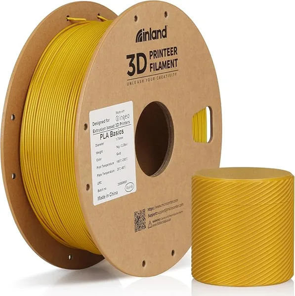 Inland Inland PLA Basics Filament, 1kg Spool – Dimensional Accuracy ±, Neatly Wound, Fits Most FDM 3D Printers (Gold, 1 Pack)