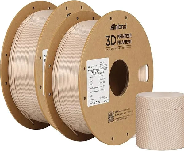 Inland Inland PLA Basics Filament, 1kg Spool – Dimensional Accuracy ±, Neatly Wound, Fits Most FDM 3D Printers (Bone White, 2 Pack)