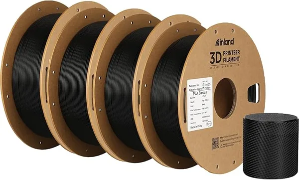 Inland Inland PLA Basics Filament, 1kg Spool – Dimensional Accuracy ±, Neatly Wound, Fits Most FDM 3D Printers (Black, 4 Pack)