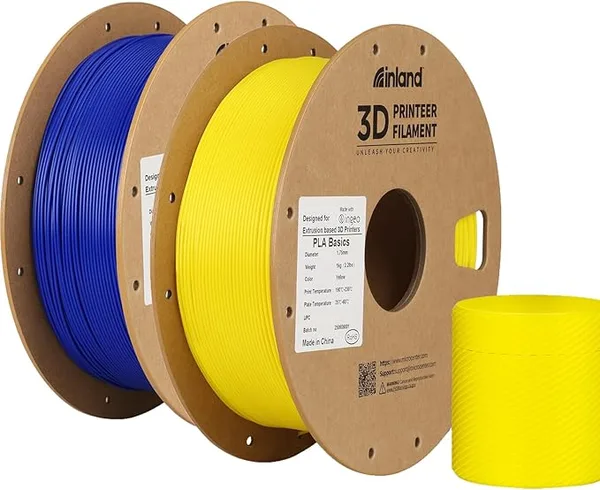 Inland Inland PLA Basics Filament, 1kg Spool – Dimensional Accuracy ±, Neatly Wound, Fits Most FDM 3D Printers (Blue & Yellow, 2 Pack)