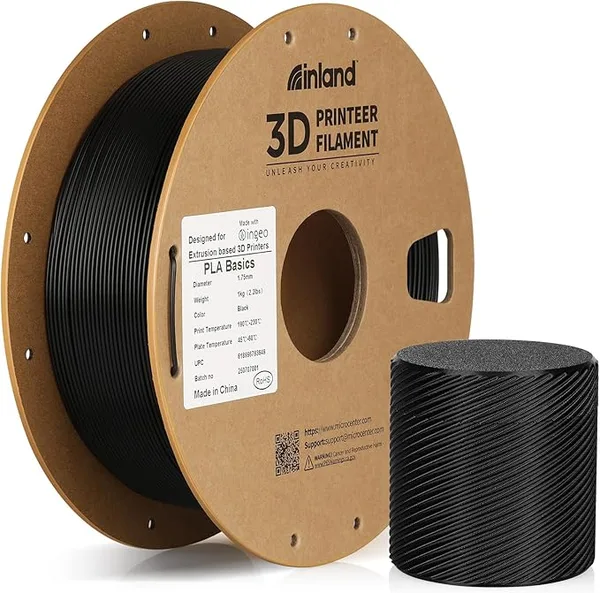 Inland Inland PLA Basics Filament, 1kg Spool – Dimensional Accuracy ±, Neatly Wound, Fits Most FDM 3D Printers (Black, 1 Pack)