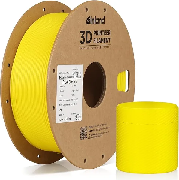 Inland Inland PLA Basics Filament, 1kg Spool – Dimensional Accuracy ±, Neatly Wound, Fits Most FDM 3D Printers (Yellow, 1 Pack)