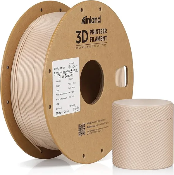 Inland Inland PLA Basics Filament, 1kg Spool – Dimensional Accuracy ±, Neatly Wound, Fits Most FDM 3D Printers (Bone White, 1 Pack)