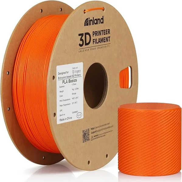 Inland Inland PLA Basics Filament, 1kg Spool – Dimensional Accuracy ±, Neatly Wound, Fits Most FDM 3D Printers (Orange, 1 Pack)