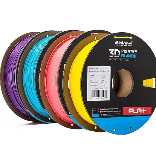 Inland INLAND PLA Plus Filament - 4 Pack Purple, Light Blue, Pink, Yellow Bundle 3D Printer Filament, Filament PLA+ Bundle - Dimensional Accuracy +/- - 4 Pack 1kg Spools (2.2lbs)