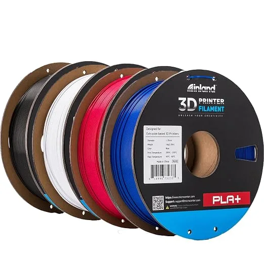 Inland INLAND PLA Plus Filament - 4 Pack Black, White, True Red, Blue Bundle 3D Printer Filament, Filament PLA+ Bundle - Dimensional Accuracy +/- - 4 Pack 1kg Spools (2.2lbs)
