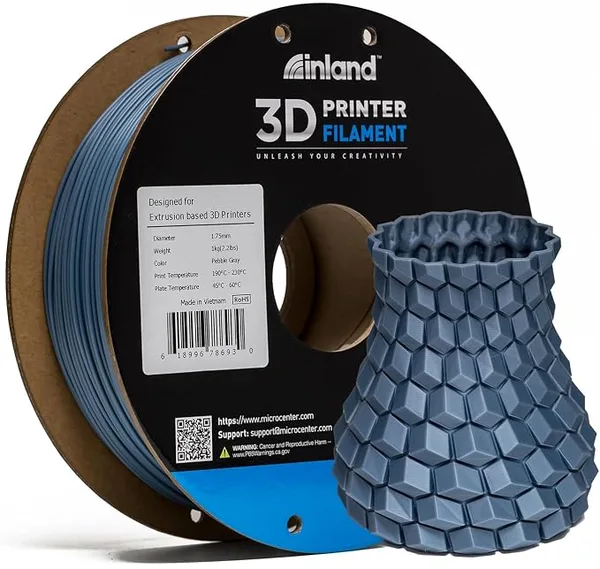 Inland Inland PLA Filament Light Gray 1KG, 3D Printer Filament Dimensional Accuracy +/-, 1kg Spool (2.2lbs) Fits Most FDM 3D Printers (Pebble Gray, 1 Pack)