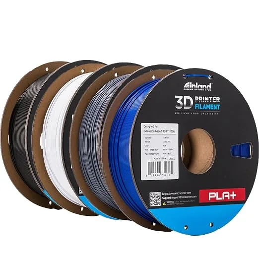 Inland INLAND Micro Center PLA+ 3D Printing Filament - PLA Pro Dimensional Accuracy +/- - 1kg Cardboard Spool (2.2 lbs) (4 Pack Black, White, Gray, Blue)