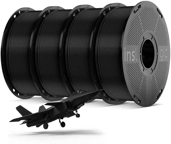 Inslogic 3D Inslogic Pre-Dried 4kg PLA Pro Filament Bundle, Strong & Tough PLA Pro 3D Printer Filament ±, Reusable Spool, 4kg Total, 4×1kg (Black)