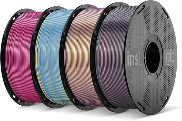 Inslogic 3D Inslogic Silk PLA Filament 1KG, 3D Printer Filament Silk Four-Color Silk PLA, Silky Smooth Finish & High Precision, 1kg Spool(2.2lbs), Fits for Most FDM 3D Printers, 4 Pack