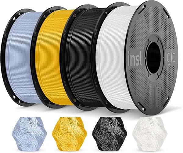 Inslogic 3D Inslogic Silk PLA 3D Printing Filament Bundle Multicolor, Silky Smooth Finish Monochrome Filament fit for FDM 3D Printer, 1kg X 4 Pack (Silver+Gold+Black+White)