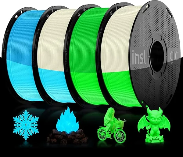 Inslogic 3D Inslogic PLA Glow in The Dark Bundle, Luminous 3D Printing Filament, Strong Glow Effect 1kg Spool fit for FDM Printers, 1kg×4 Colors ((Green Glow)+(Blue Glow)+Green+Blue)