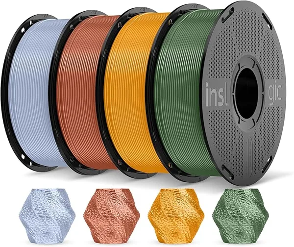 Inslogic 3D Inslogic Silk PLA 3D Printing Filament Bundle Multicolor, Silky Smooth Finish Monochrome Filament fit for FDM 3D Printer, 1kg X 4 Pack (Silver+Red Copper+Brass+Bronze)
