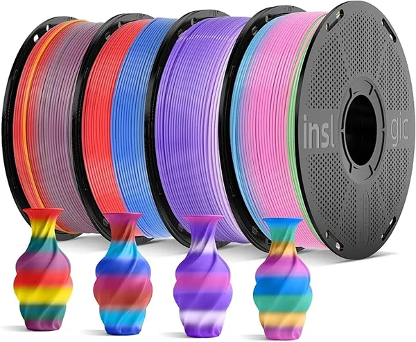 Inslogic 3D Inslogic PLA Rainbow Filament Bundle Multicolor, Neatly Wound Gradient Rainbow PLA 3D Printer Filament ±, 1kg×4 Spools(2.2lbs×4)