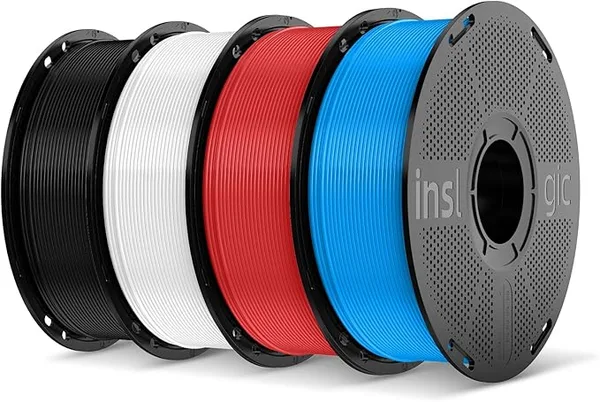 Inslogic 3D Inslogic TPU Filament, 95A Soft 3D Printer Filament, Flexible 3D Filament 1kg×4 Spools (2.2lbs×4), Durable & Wear-Resistant, Dimensional Accuracy +/- (Black+White+Red+Sky Blue)