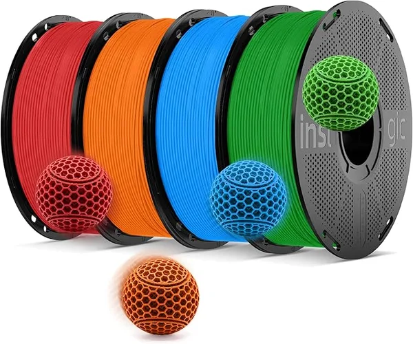 Inslogic 3D Inslogic Pre-Dried TPU Filament, Flexible TPU 90A 3D Printer Filament Red+Orange+Blue+Green 1KG×4, Tough & Easy to Print, High Elasticity & Skin-Safe, Fit Most FDM 3D Printers