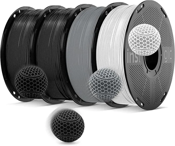 Inslogic 3D Inslogic Pre-Dried TPU Filament, Flexible TPU 90A 3D Printer Filament Black+Black+White+Grey 1KG×4, Tough & Easy to Print, High Elasticity & Skin-Safe, Fit Most FDM 3D Printers