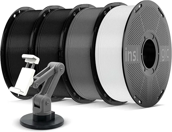 Inslogic 3D Inslogic ABS Filament, 3D Printer Filament ABS Rapido 1kg×4 Spool, Suitable for Hyper Speed Printing, 3D Printing Filament Fit Most FDM 3D Printers, Black+Black+White+Grey