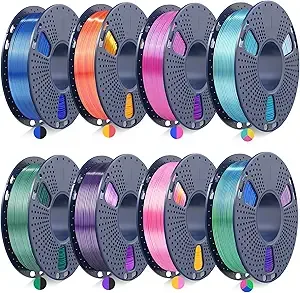 JAYO JAYO Silk Dual & Tri-Color PLA Filament Bundle, Multi-Color Shiny 3D Printer Filament Set, Smooth Glossy Finish, Easy to Print, No Clog, 250g Spool, 8 Rolls, 2kg in Total