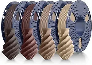 JAYO JAYO Wood PLA Filament, 3D Printer Filament Bundle, 15% Real Wood Fibers Added, 250g Spool, 4 Rolls, 1kg in Total