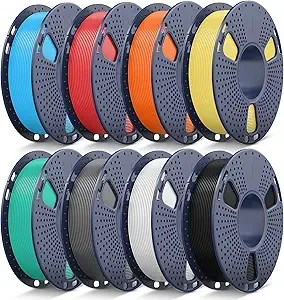 JAYO JAYO PLA+ Filament Bundle, PLA 3D Printer Filament Bundle Multicolor, 250g Spool, 8 Pack, 2KG in Total (Black, White, Gray, Mint Green, Lemon Yellow, Sunshine Orange, Cherry Red, Sky Blue)