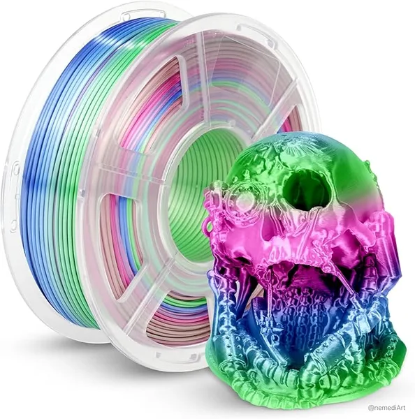 JAYO JAYO Silk Rainbow PLA+ Filament 1.1kg, Multicolor Gradient Shiny PLA, Color Changes Every 8 Meters in Cyan-Magenta-Blue, High Gloss Smooth Finish, Fits for Most FDM 3D Printers