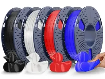 JAYO JAYO TPU 3D Printer Filament Bundle, 95A Flexible Soft TPU Filament, 250g Spool, 4 Rolls, 1kg in Total, Black+Clear+ Red+Blue