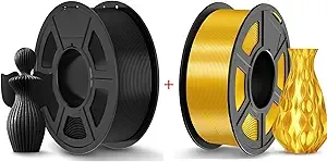 JAYO JAYO 3D Printer Filament 2.2kg, PLA+ Filament and Silk Filament Fit Most FDM 3D Printers,1.1kg per Spool, Pack of 2, PLA+ Black+Silk Gold