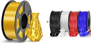 JAYO JAYO 3D Printer Filament 2.1kg, Silk PLA Filament and TPU Filament Fit Most FDM 3D Printers, Pack of 5, Silk Gold+TPU (Black, Clear, Red, Blue)