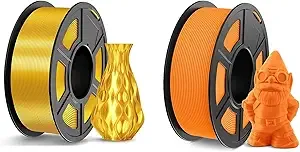 JAYO JAYO 3D Printer Filament 2.2kg, Silk PLA Filament and Matte PLA Filament Fit Most FDM 3D Printers,1.1kg per Spool, Pack of 2, Silk Gold+Matte PLA Orange