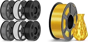 JAYO JAYO 3D Printer Filament 7.7kg, PETG Filament and Silk Filament Fit Most FDM 3D Printers,1.1kg per Spool, Pack of 7, PETG (Black*2, White*2, Gray*2)+Silk Gold