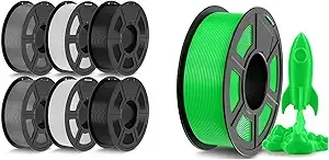 JAYO JAYO 3D Printer Filament 7.7kg, PETG Filament and High Speed PLA Filament Fit Most FDM 3D Printers,1.1kg per Spool, Pack of 7, PETG (Black*2, White*2, Gray*2)+High Speed PLA Green