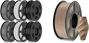 JAYO JAYO 3D Printer Filament 7.7kg, PETG Filament and Wood PLA Filament Fit Most FDM 3D Printers,1.1kg per Spool, Pack of 7, PETG (Black*2, White*2, Gray*2)+Wood PLA Wood