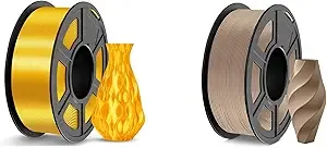 JAYO JAYO 3D Printer Filament 2.2kg, Silk PLA Filament and Wood PLA Filament Fit Most FDM 3D Printers,1.1kg per Spool, Pack of 2, Silk Gold+Wood PLA Wood