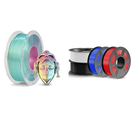 JAYO JAYO 3D Printer Filament 5.5kg, Silk Tri-Colors Filament and High Speed PLA Filament Fit Most FDM 3D Printers, 1.1kg per Spool, Pack of 5, Silk Tri-Colors +High Speed PLA (Black, White, Blue, Red)