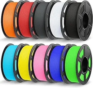 JAYO JAYO Rapid PETG Filament Bundle 11KG, High Speed PETG 3D Printer Filament, High Toughness 1.1kg per Spool, 10 Spools, Black, White, Grey, Red, Orange, Green, Blue, Pink, Yellow, Sky Blue