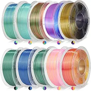 JAYO JAYO Silk Dual & Tri Color PLA Filament 10 Pack, Shiny Multicolor 3D Printer Filament Bundle, Blue-Green-Purple, Red-Yellow-Green & More, 1.1kg Spool Each, Compatible with Most FDM Printers