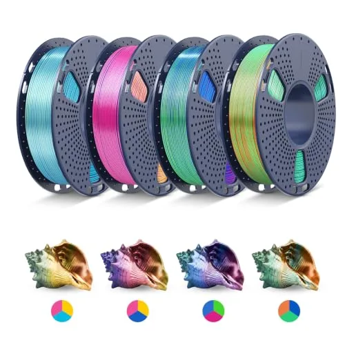 JAYO JAYO Silk PLA 3D Printer Filament Bundle, Shiny Tri-Color Filament Pack, Multi Color Change Filament, Easy to Print, Layer Concealing, 4 Spools 250g Each 1kg