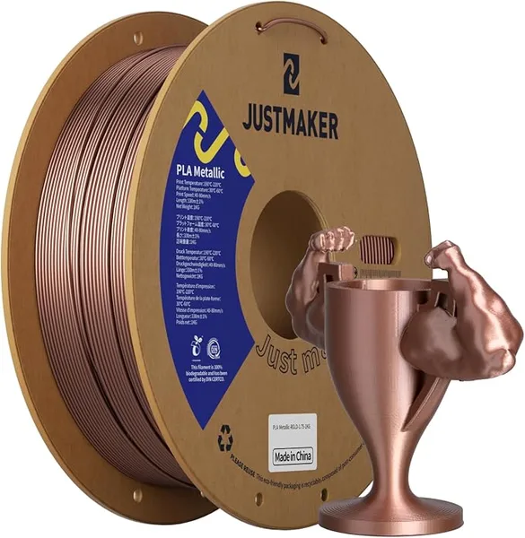 JustMaker PLA Metallic Finish 3D Printer Filament, Metallic Shining Filament Without Paint, Dimensional Accuracy +/-, Upgrade Cardboard Spool,Fit Most FDM Printer, 1 kg, Rose Gold
