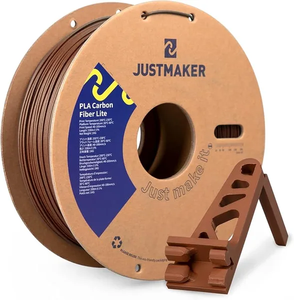 JustMaker PLA Carbon Fiber Lite 3D Printer Filament, Upgrade Strength Matte Filament, Upgrade Cardboard Spool, Dimensional Accuracy +/-, 1 kg (2.2 lbs), Dark Brown