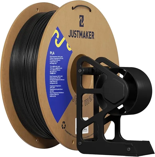 JustMaker PLA 3D Printer Filament, Upgrade Cardboard Spool, Print with Most 3D Printers, Dimensional Accuracy +/-, 1kg, Black