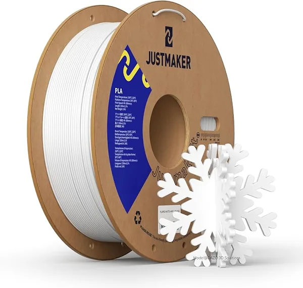 JustMaker PLA 3D Printer Filament, Upgrade Cardboard Spool, Print with Most 3D Printers, Dimensional Accuracy +/-, 1kg, White