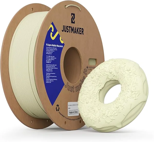 JustMaker Matte PLA+ 3D Printer Filament, Upgrade Cardboard Spool, Dimensional Accuracy +/-, 1kg, Creamy Yellow