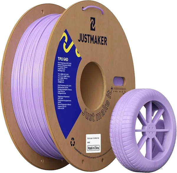 JustMaker TPU 64D 3D Printer Filament, Flexible Materials with Superior Performance, Upgrade Cardboard Spool, 1kg, Dimensional Accuracy +/-, Rattan Purple