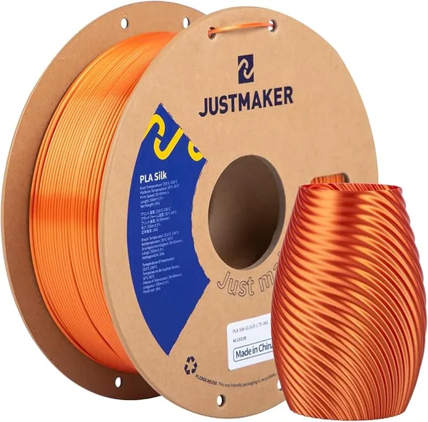 JustMaker PLA Silk 3D Printer Filament, Upgrade Cardboard Spool, Silk Shiny Filament, Dimensional Accuracy +/-, 1kg, Glazed Gold