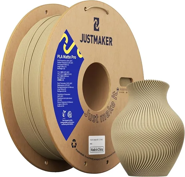 JustMaker PLA Matte 3D Printer Filament, Upgrade Cardboard Spool, Print with Most 3D Printers, Dimensional Accuracy +/-, 1kg, Kraft